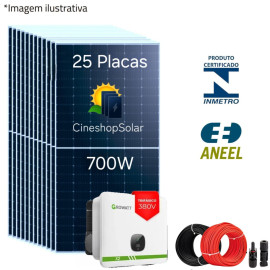Gerador Solar ate 2.375kWh/m de 17,5kWp Inversor Growatt 20KW 380V- 25 Placas 700W