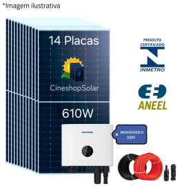 Gerador Solar ate 1.260KWh/m de 8.54kWp Inversor Auxsol 6K- 14 Placas 610W