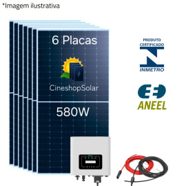 Gerador Solar ate 495kWh/mes 3,48kWp Inversor Deye 3KW- 6 Placas 580W