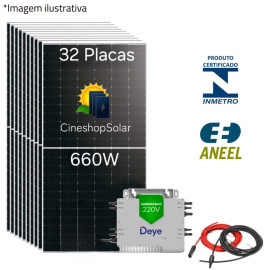 Gerador Solar ate  2.960kWh/m de 21,12kWp Micro Deye 2.250K - 32 Placas 660W