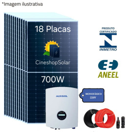 Gerador Solar ate 1.710KWh/m de 12.60kWp Inversor Auxsol 10K- 18 Placas 700W