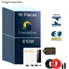 Gerador Solar ate 1.232kWh/m de 9,76kWp Inversor Solis 6K - 16 Placas 610W