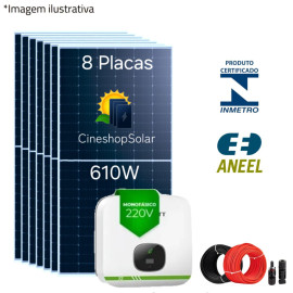 Gerador Solar ate 660kw/m de 4,96kwp Inversor Growatt 5KW - 8 Placas 610W